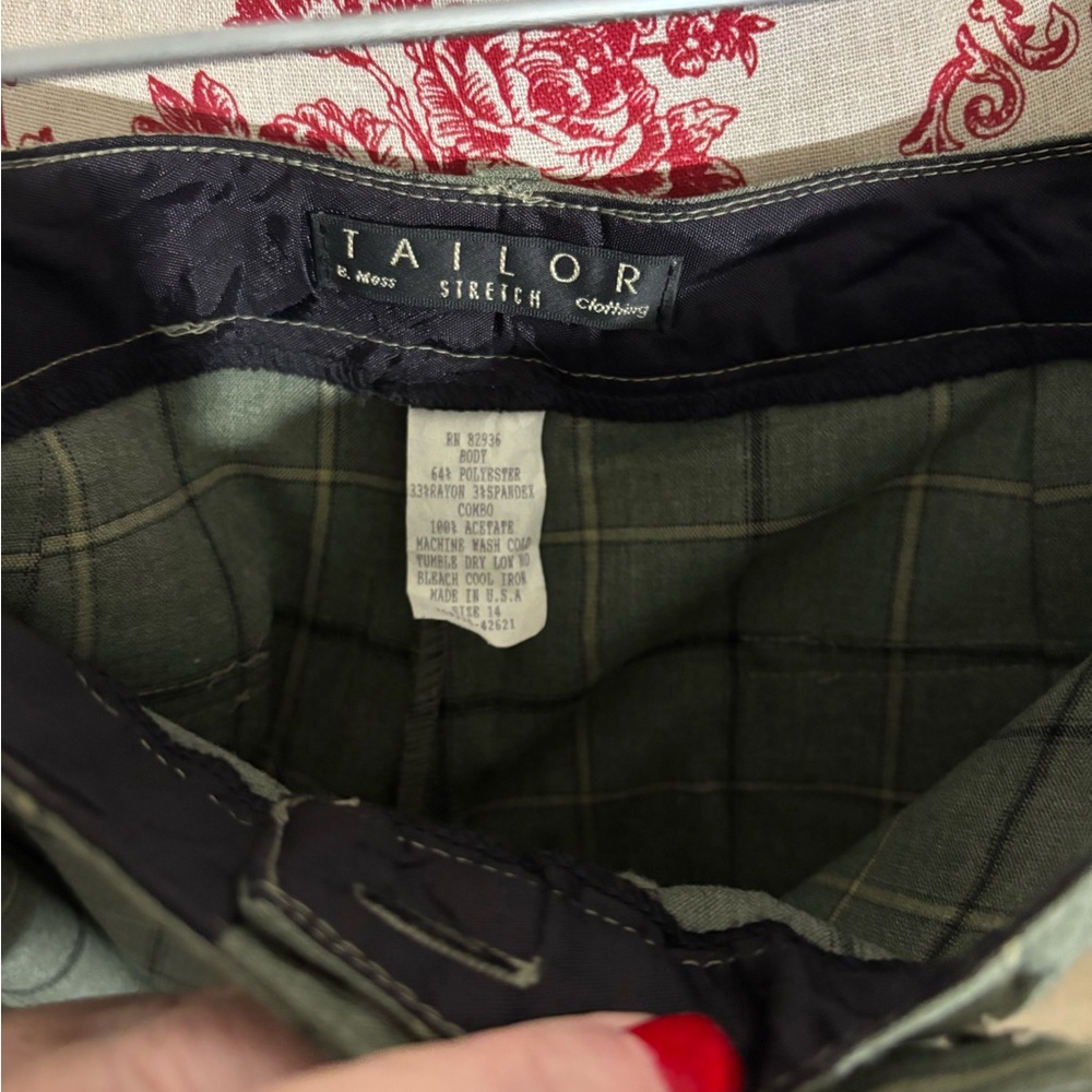 Tailor B. Moss Green Plaid Pantsuit